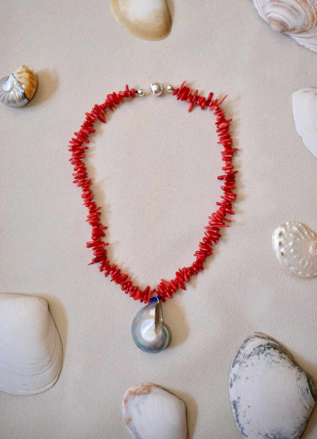 Coral Nautilus Necklace