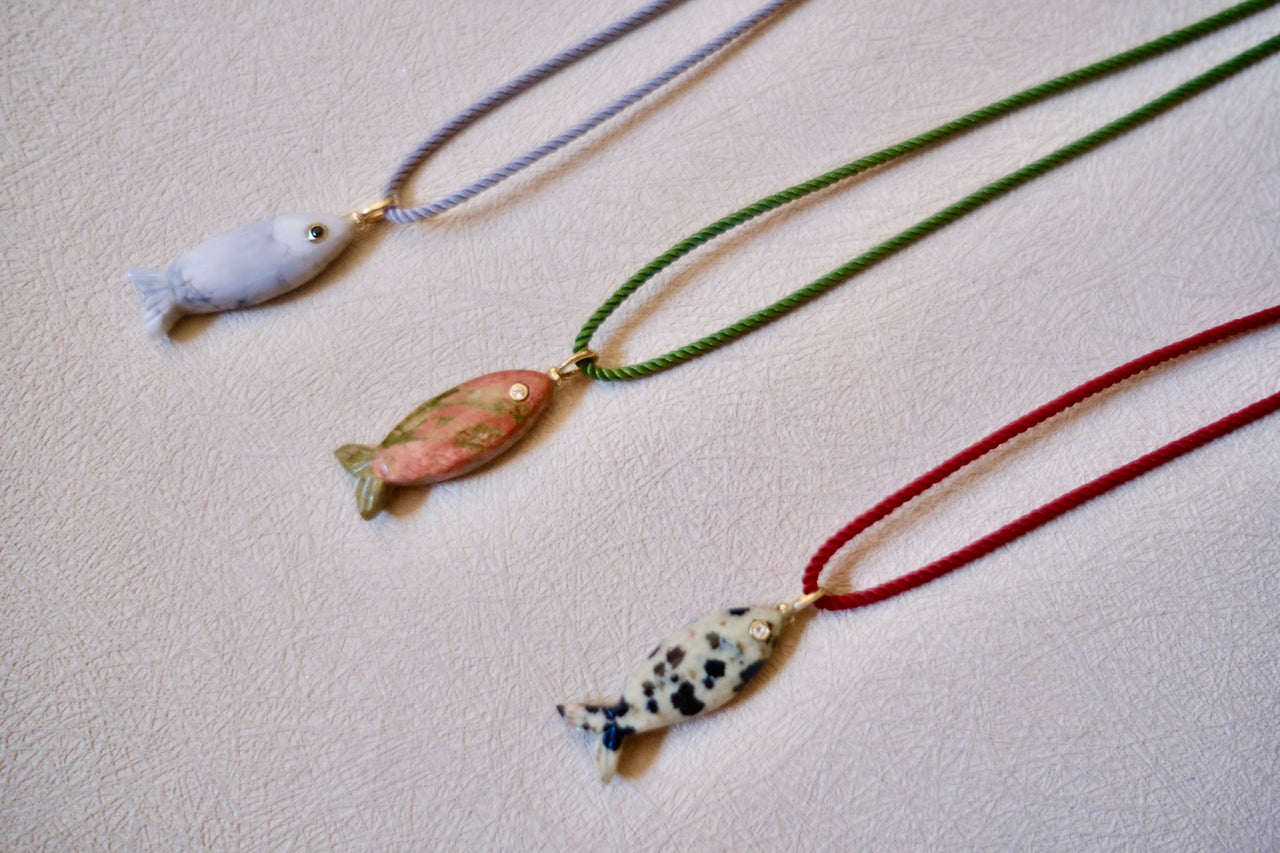 Gemstone Fish Cord Necklace