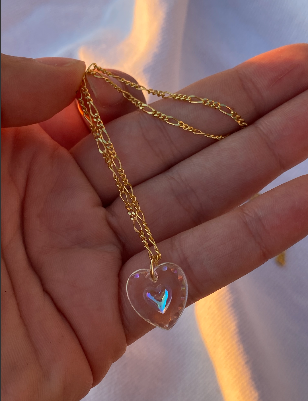 Glass Silver Heart Necklace